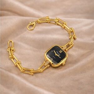 Graduated Link Classic Elegant Gold Black Women's Bracelet Watch